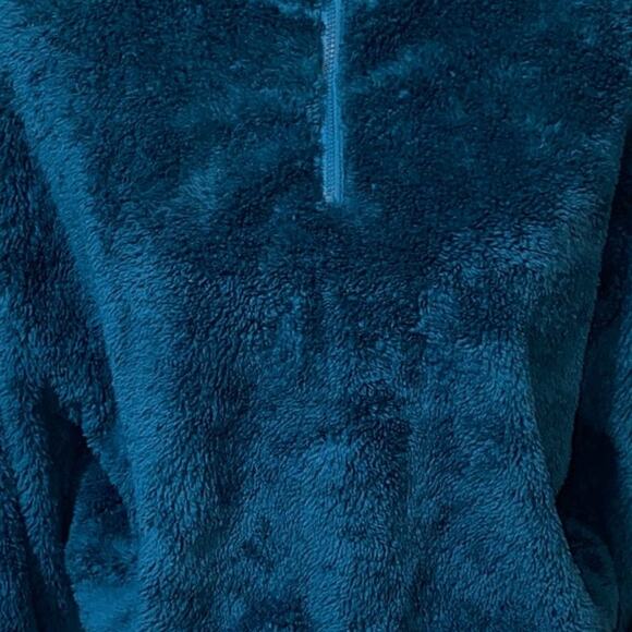 Emerald Green Boxy Crop Top Sweater Sz Medium Comfort Faux Fur Fleece 1/4 Zip - Picture 10 of 10